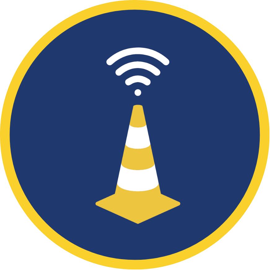 A traffic cone with a wireless icon above